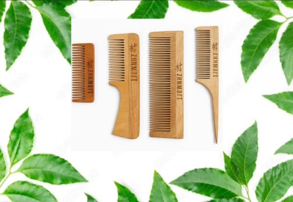 Neem Wood Comb Pack of 4(DUAL,HANDLE,TAIL & POKECT)